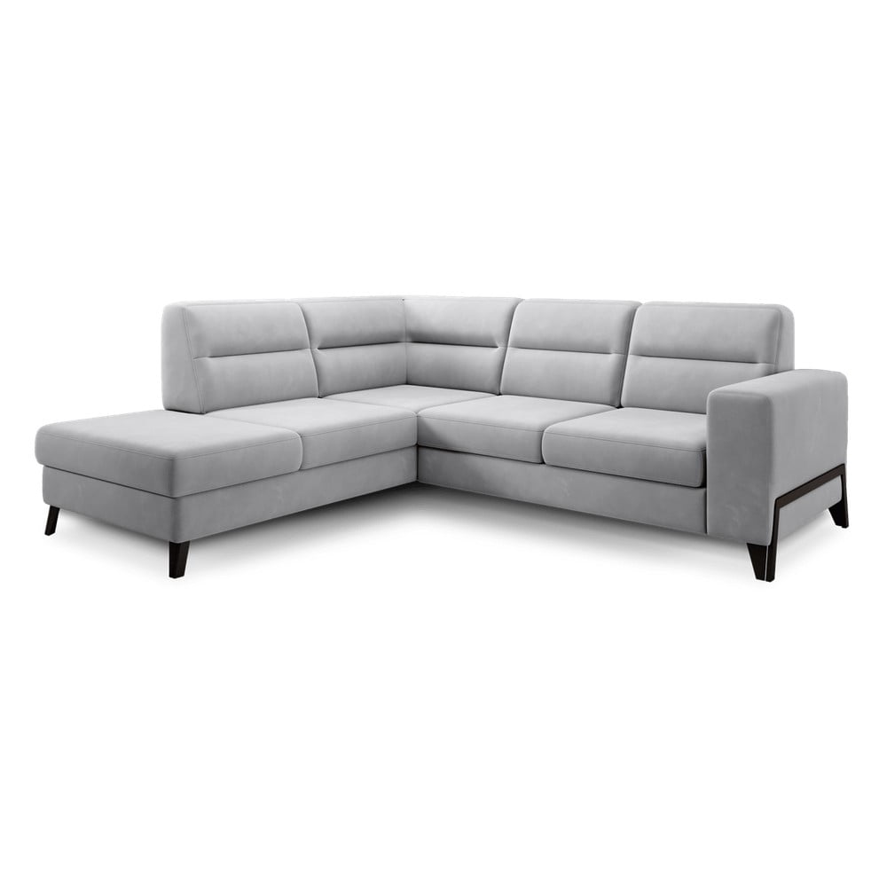 Világosszürke bársony kinyitható-tárolóhelyes sarokkanapé (bal oldali-L alakú) Cassara – ELTAP