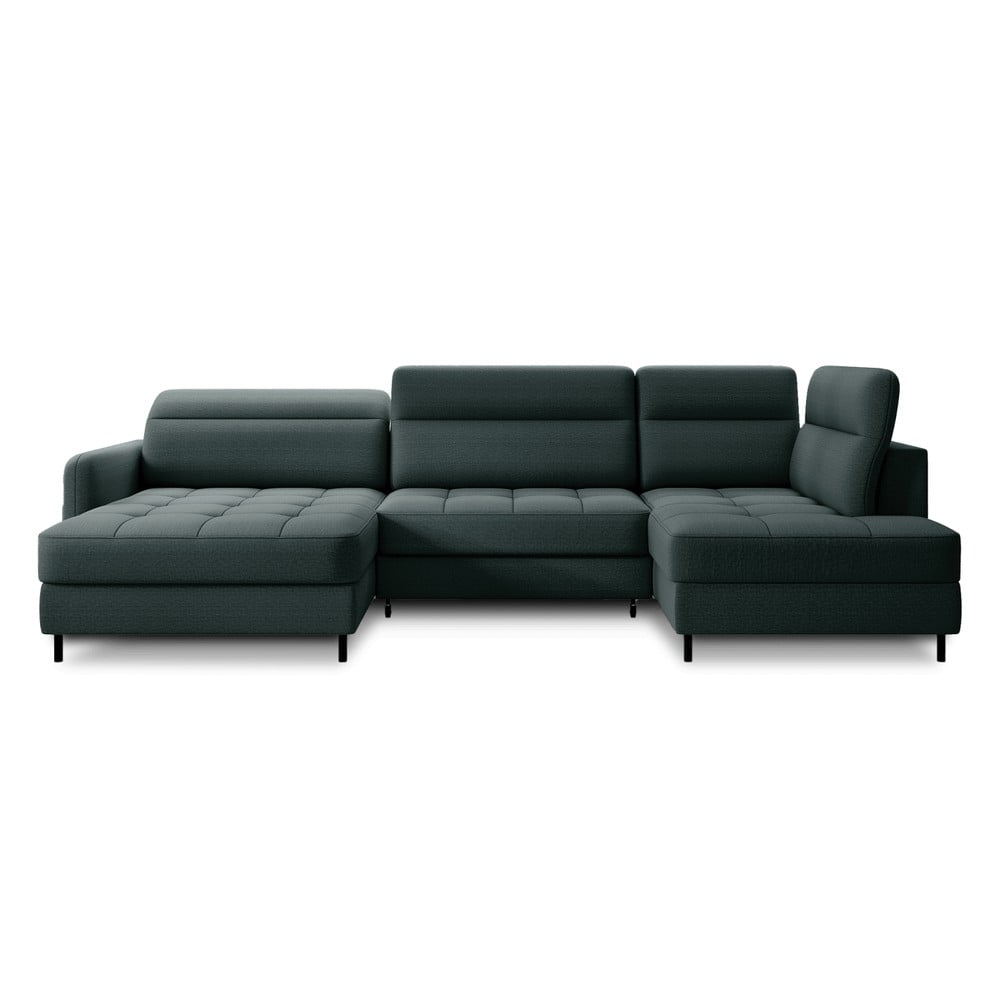 Zöld bársony kinyitható-tárolóhelyes sarokkanapé (jobb oldali-U alakú) Berrto – ELTAP