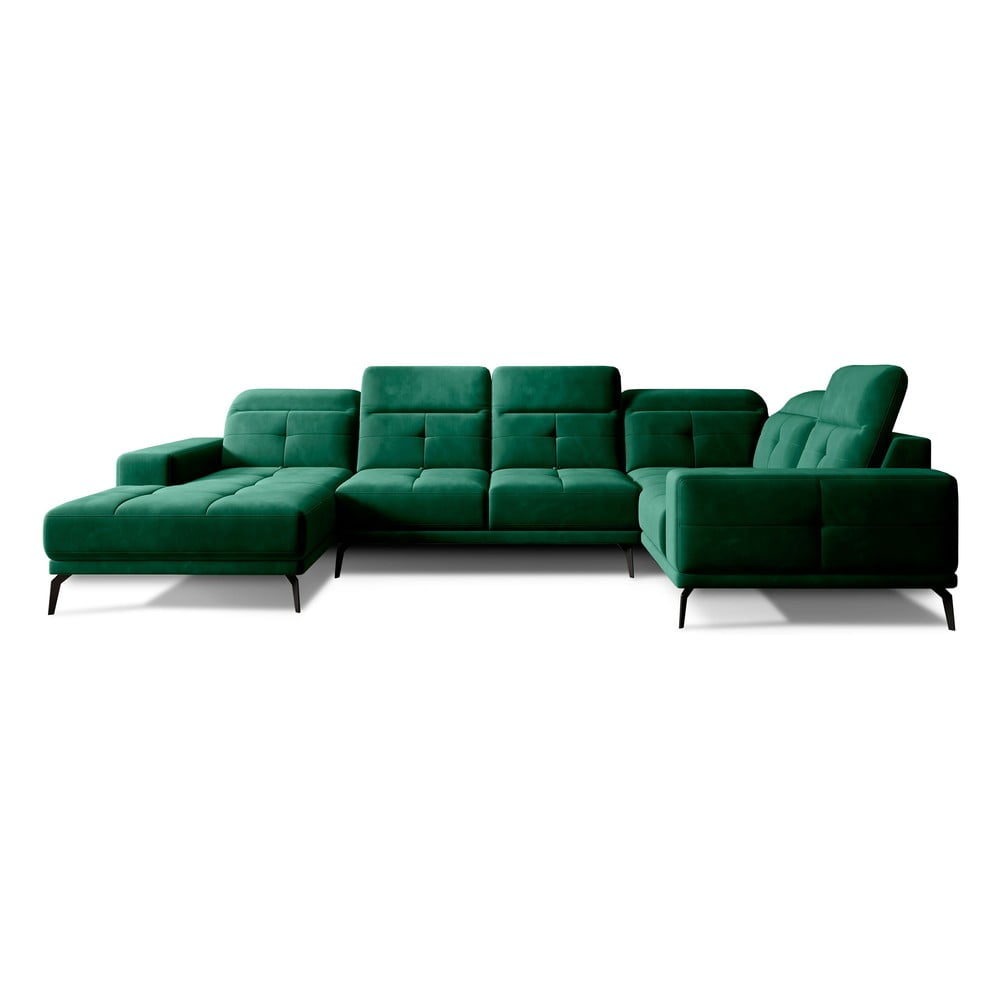 Zöld bársony sarokkanapé (jobb oldali-U alakú) Neviro – ELTAP