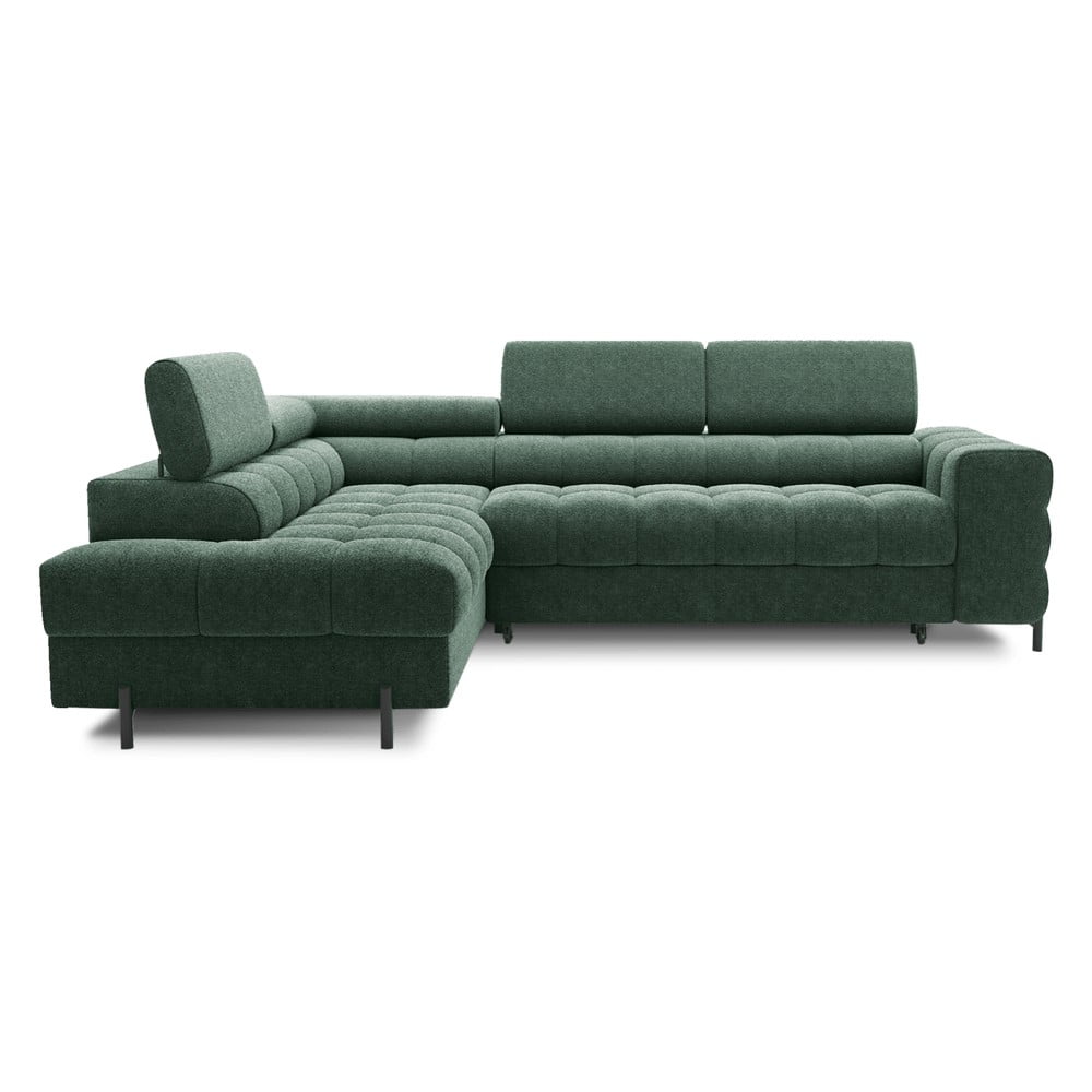 Zöld zsenília kinyitható-tárolóhelyes sarokkanapé (bal oldali-L alakú) Ferucce – ELTAP