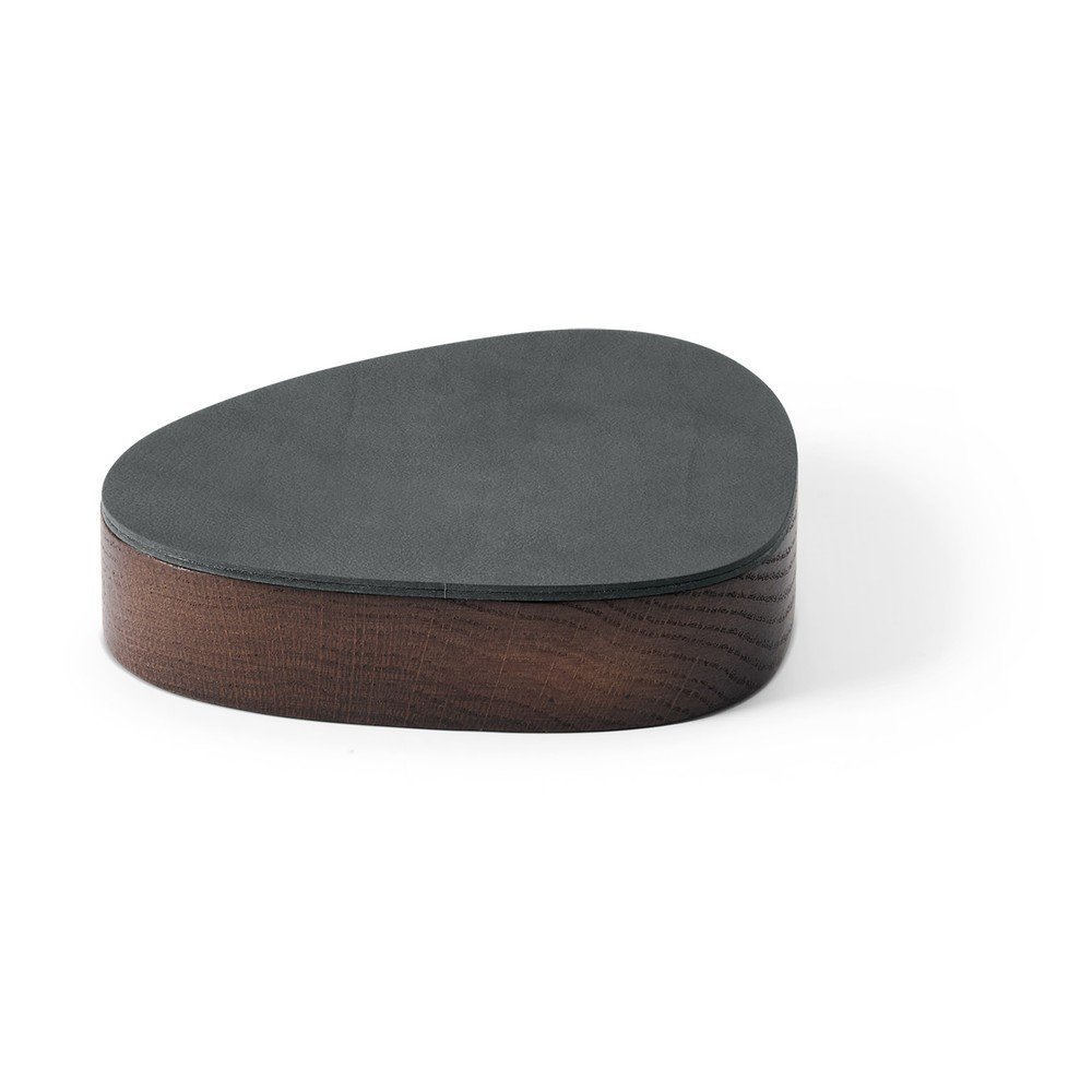 Antracitszürke-barna fedeles-dekoratív fa-öko bőr tárolódoboz 14x12