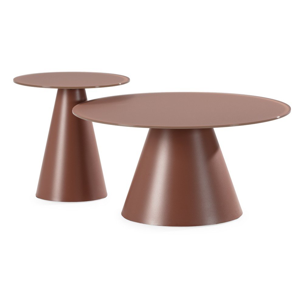 Barna kerek dohányzóasztal szett 2 db-os üveg asztallappal ø 80 cm Vida – MOME