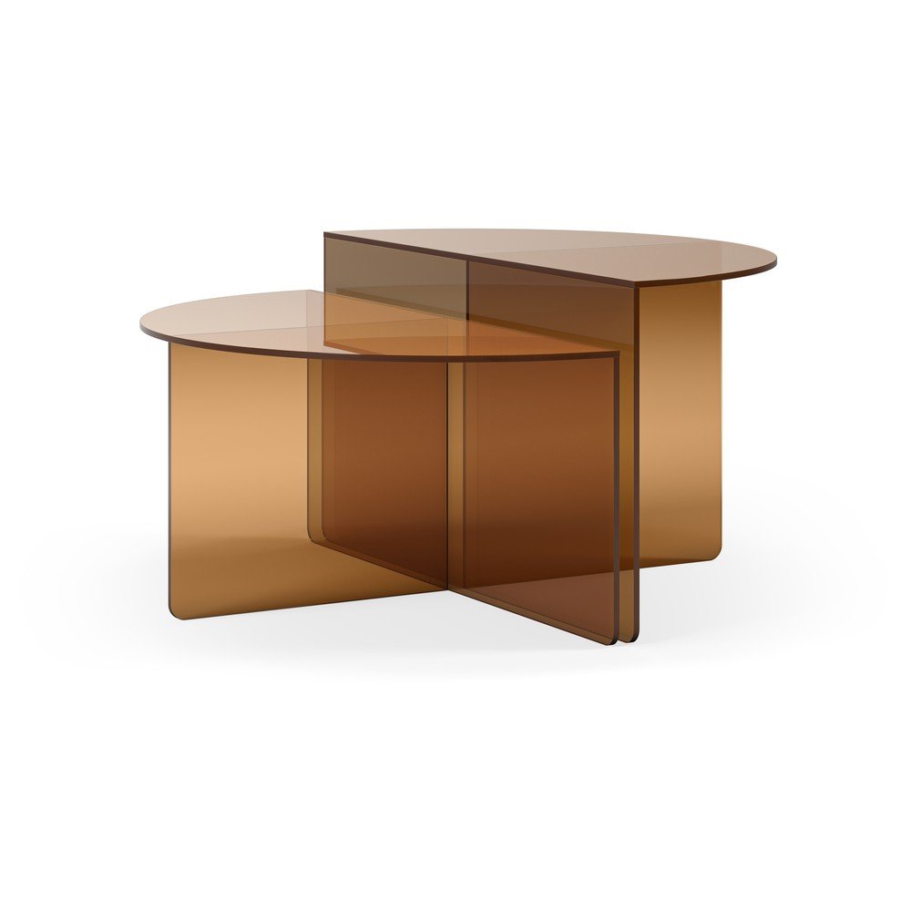 Barna üveg kerek dohányzóasztal szett 2 db-os ø 80 cm Velta – MOME