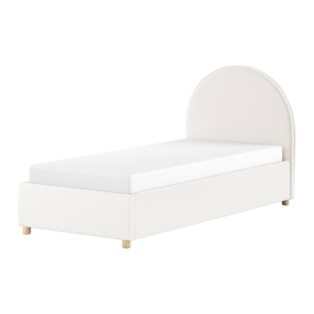 Fehér kárpitozott ágyneműtartós egyszemélyes ágy ágyráccsal 90x200 cm Moon – Vipack