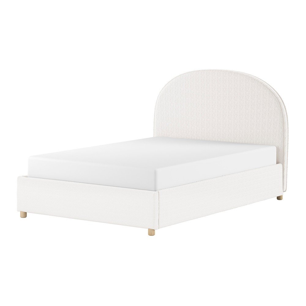 Fehér kárpitozott ágyneműtartós franciaágy ágyráccsal 140x200 cm Moon – Vipack