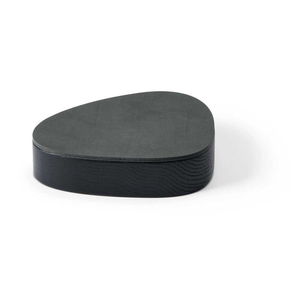 Fekete-antracitszürke fedeles-dekoratív fa-öko bőr tárolódoboz 14x12