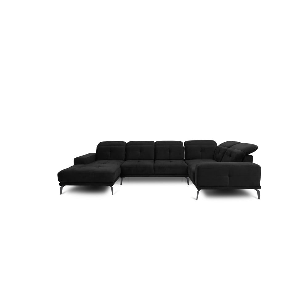 Fekete bársony sarokkanapé (bal oldali-U alakú) Neviro – ELTAP