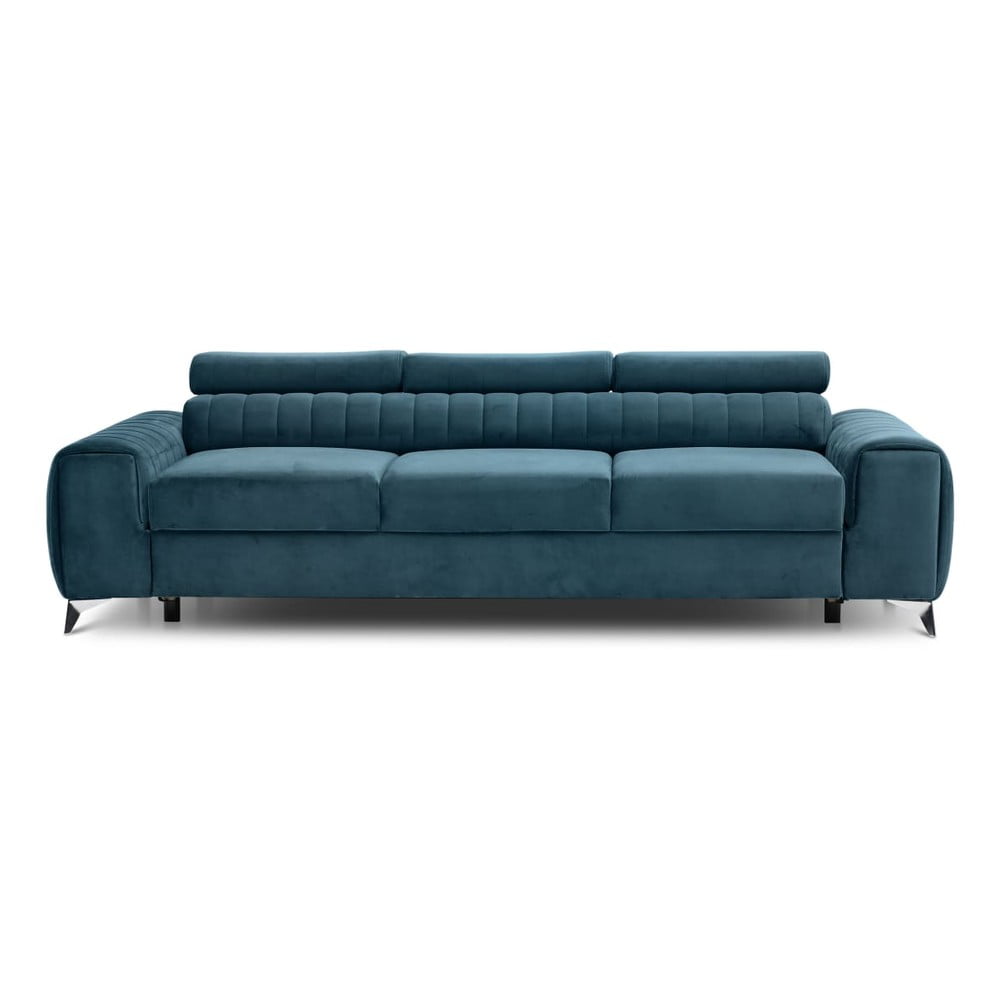 Kék bársony kinyitható kanapé 261 cm Laurence – ELTAP