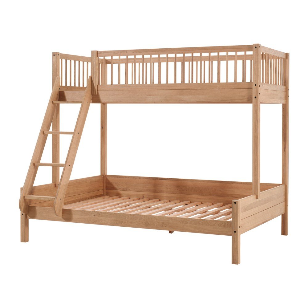 Natúr színű tölgyfa emeletes gyerekágy ágyráccsal 140x200-90x200 cm Forrest – Vipack