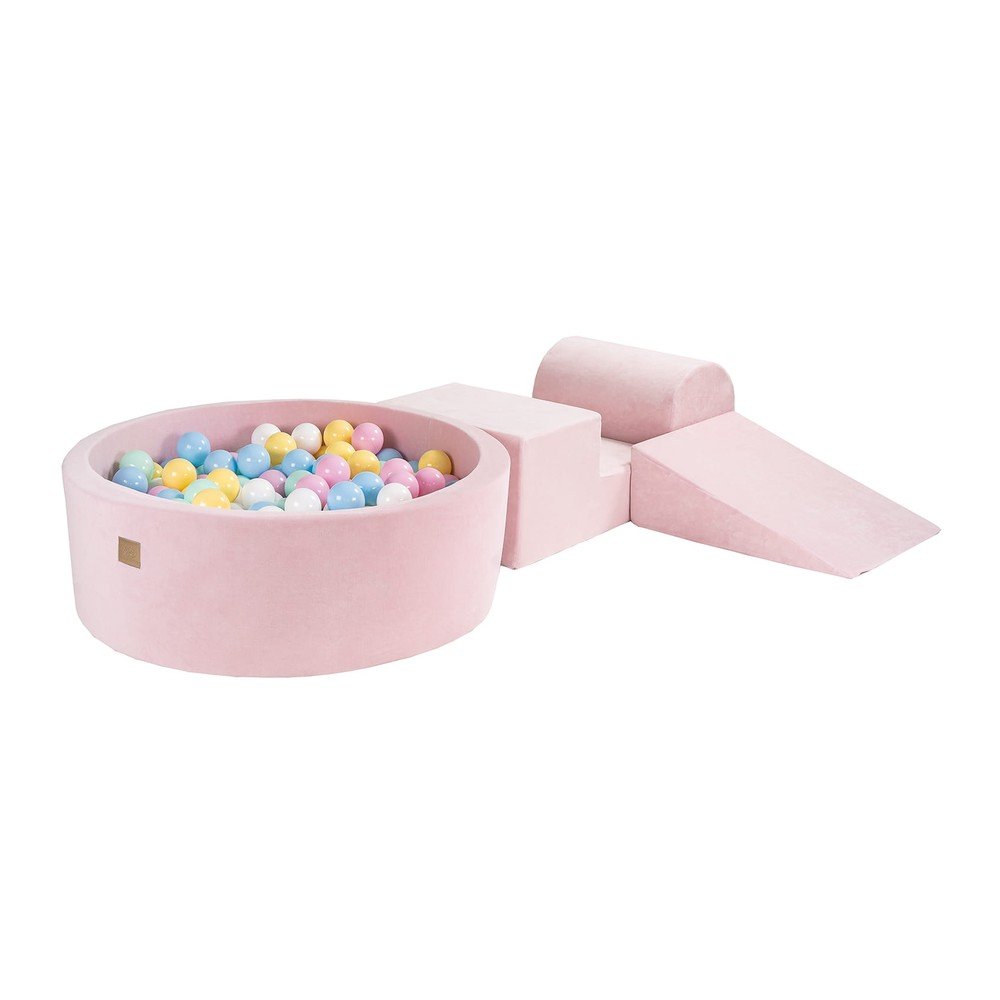Rózsaszín bársony habszivacs játszótér 225x90x30 cm Montessori – Meowbaby