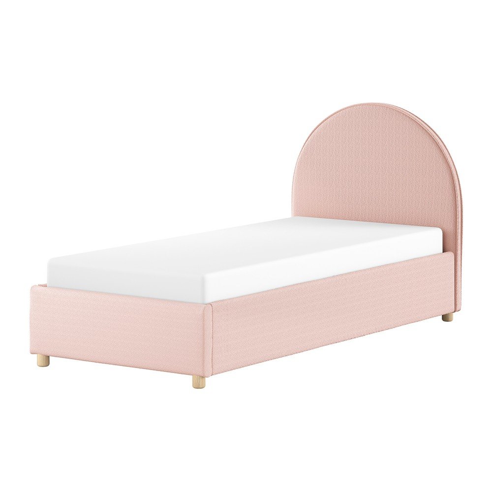 Rózsaszín kárpitozott ágyneműtartós egyszemélyes ágy ágyráccsal 90x200 cm Moon – Vipack