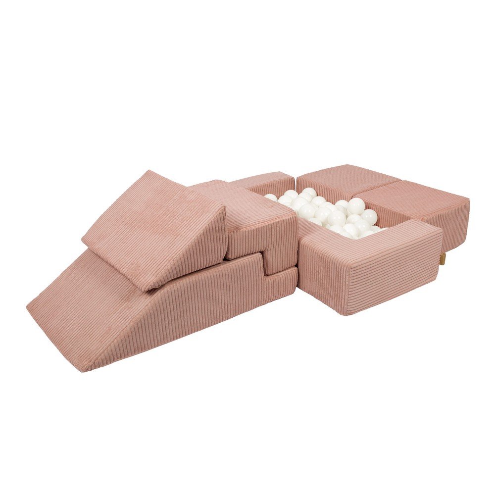 Rózsaszín kordbársony habszivacs játszótér 100x35x40 cm Montessori – Meowbaby