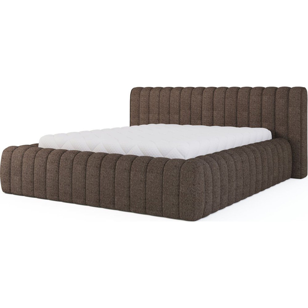 Barna kárpitozott ágyneműtartós franciaágy ágyráccsal 160x200 cm Carilla – ELTAP