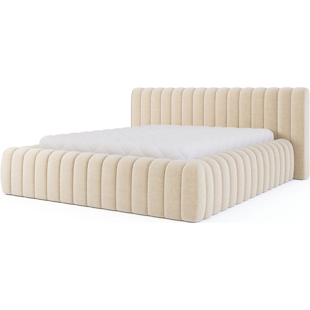 Bézs kárpitozott ágyneműtartós franciaágy ágyráccsal 160x200 cm Carilla – ELTAP