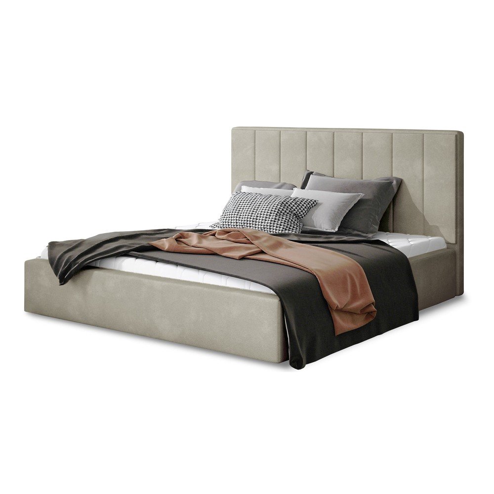 Bézs kárpitozott ágyneműtartós franciaágy ágyráccsal 180x200 cm Audrey – ELTAP