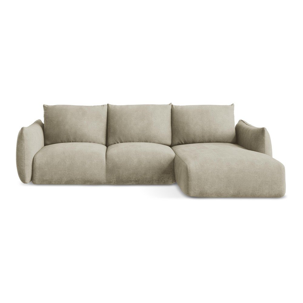 Bézs zsenília kinyitható sarokkanapé (jobb oldali-heverő résszel) Leila – Makamii