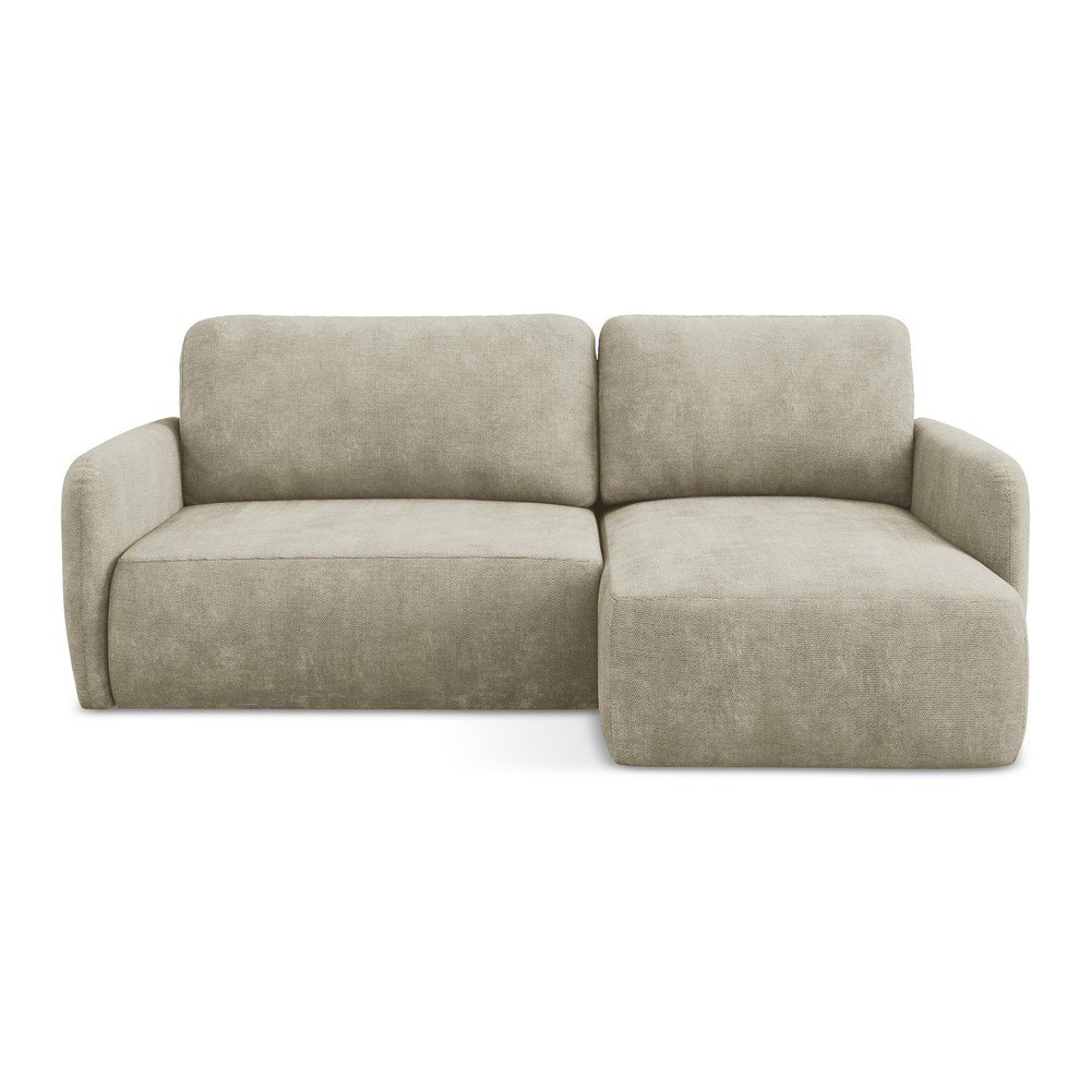 Bézs zsenília kinyitható-tárolóhelyes sarokkanapé (jobb oldali-heverő résszel) Lilo – Makamii