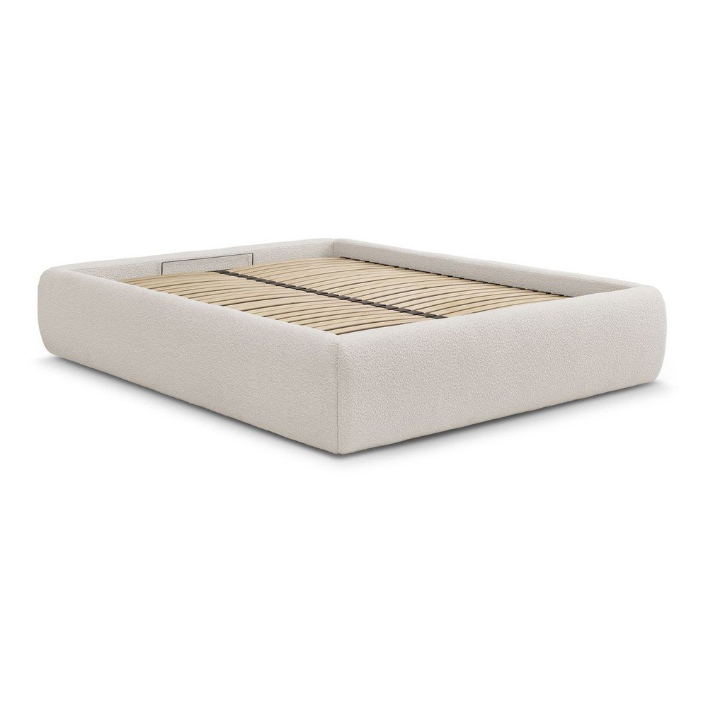 Fehér kárpitozott ágyneműtartós-ágytámla nélkül franciaágy ágyráccsal 160x200 cm Inera – Bobochic Paris