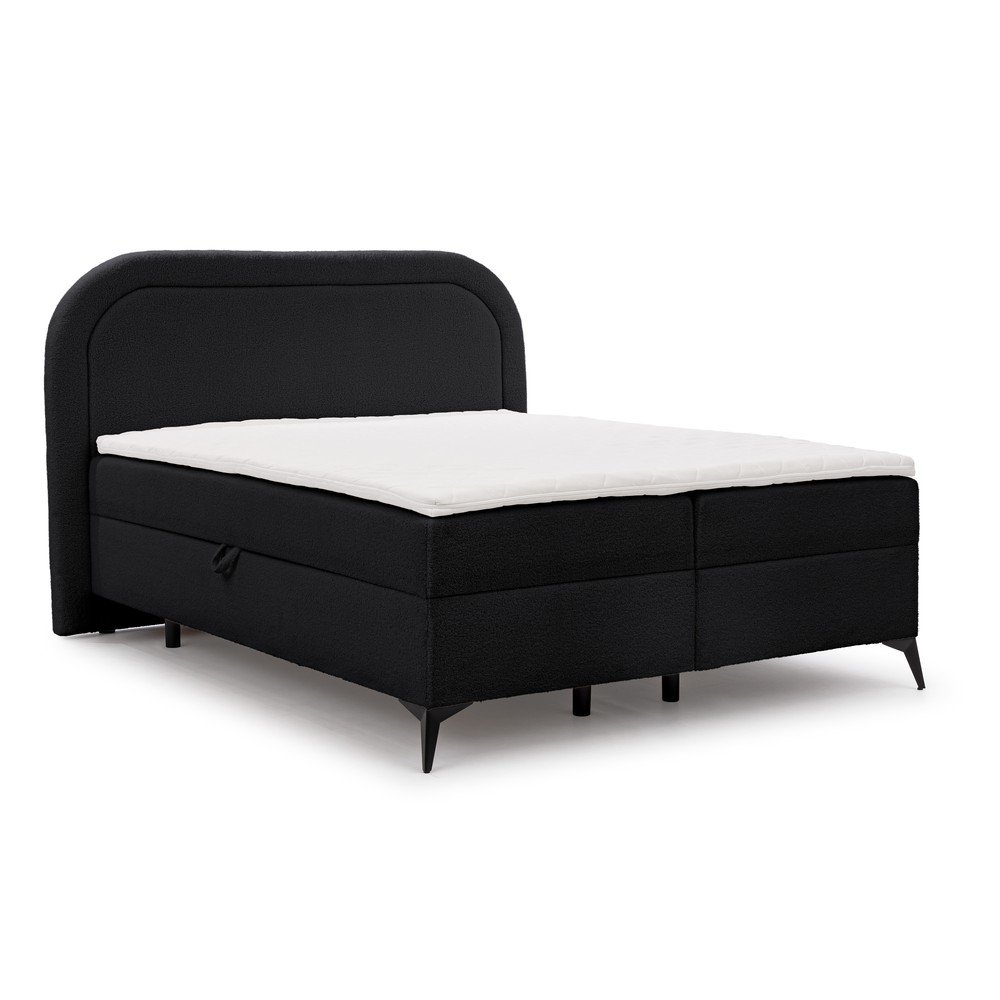Fekete ágyneműtartós boxspring ágy 160x200 cm Ornes – Ropez
