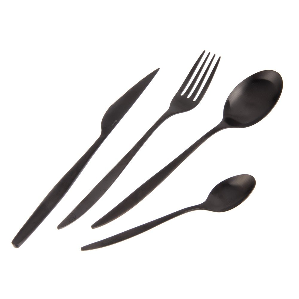 Fekete rozsdamentes acél evőeszköz készlet 24 db-os – Orion