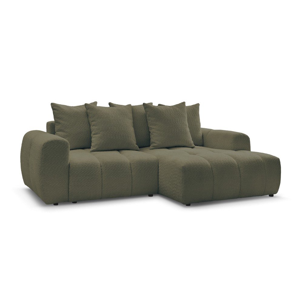 Khaki buklé kinyitható-tárolóhelyes sarokkanapé (jobb oldali-heverő résszel) Roxelane – Bobochic Paris