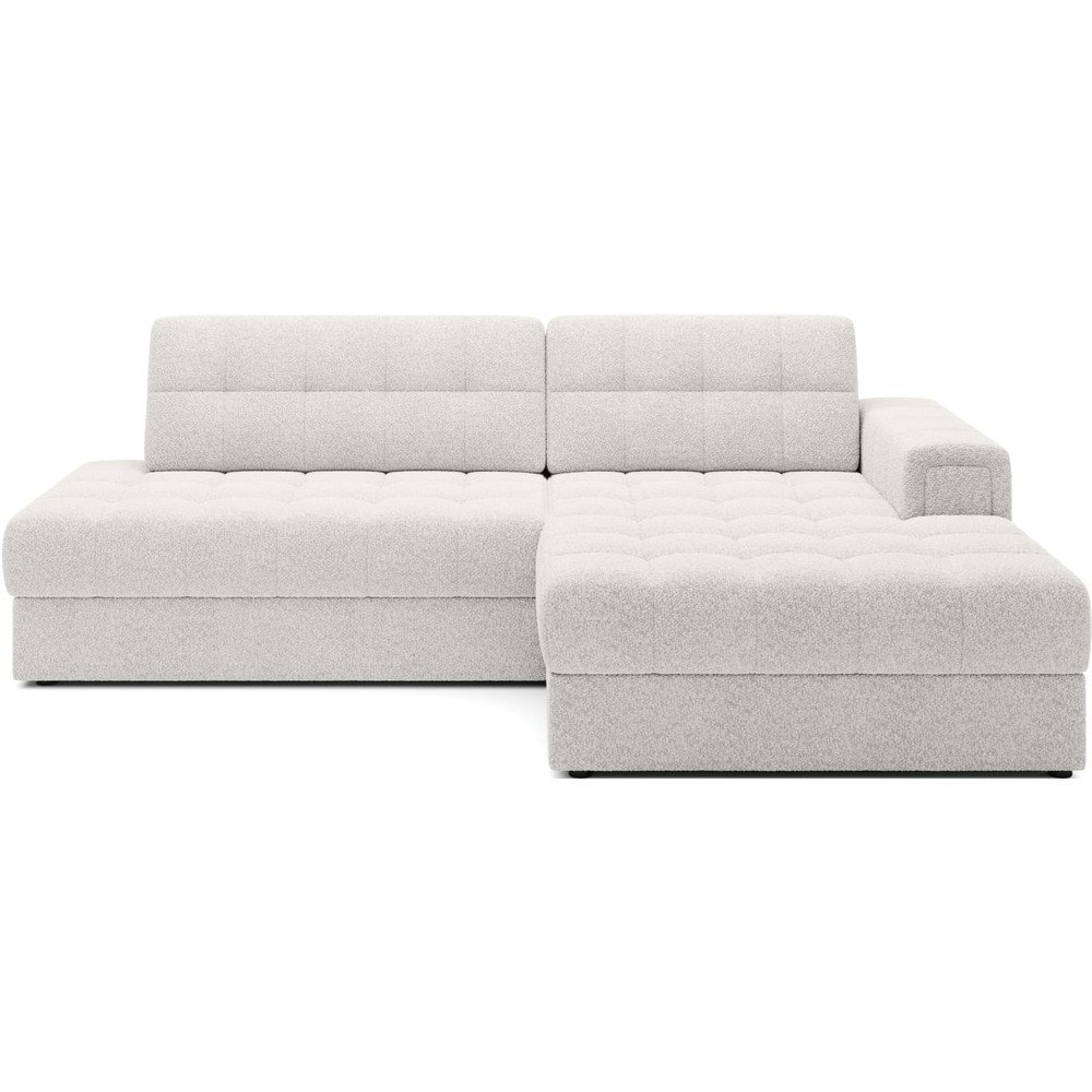 Krémszínű buklé kinyitható sarokkanapé (jobb oldali-heverő résszel) Blezalt – ELTAP