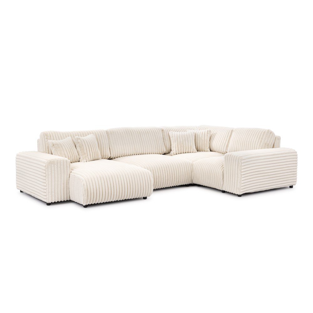 Krémszínű kordbársony sarokkanapé (jobb oldali-U alakú) Justin – Ropez