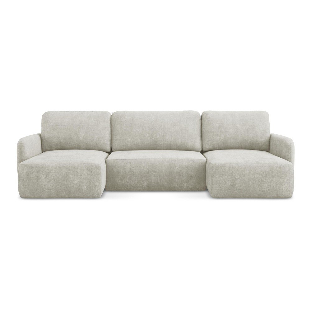 Krémszínű zsenília kinyitható-tárolóhelyes sarokkanapé  (U alakú) Lilo – Makamii