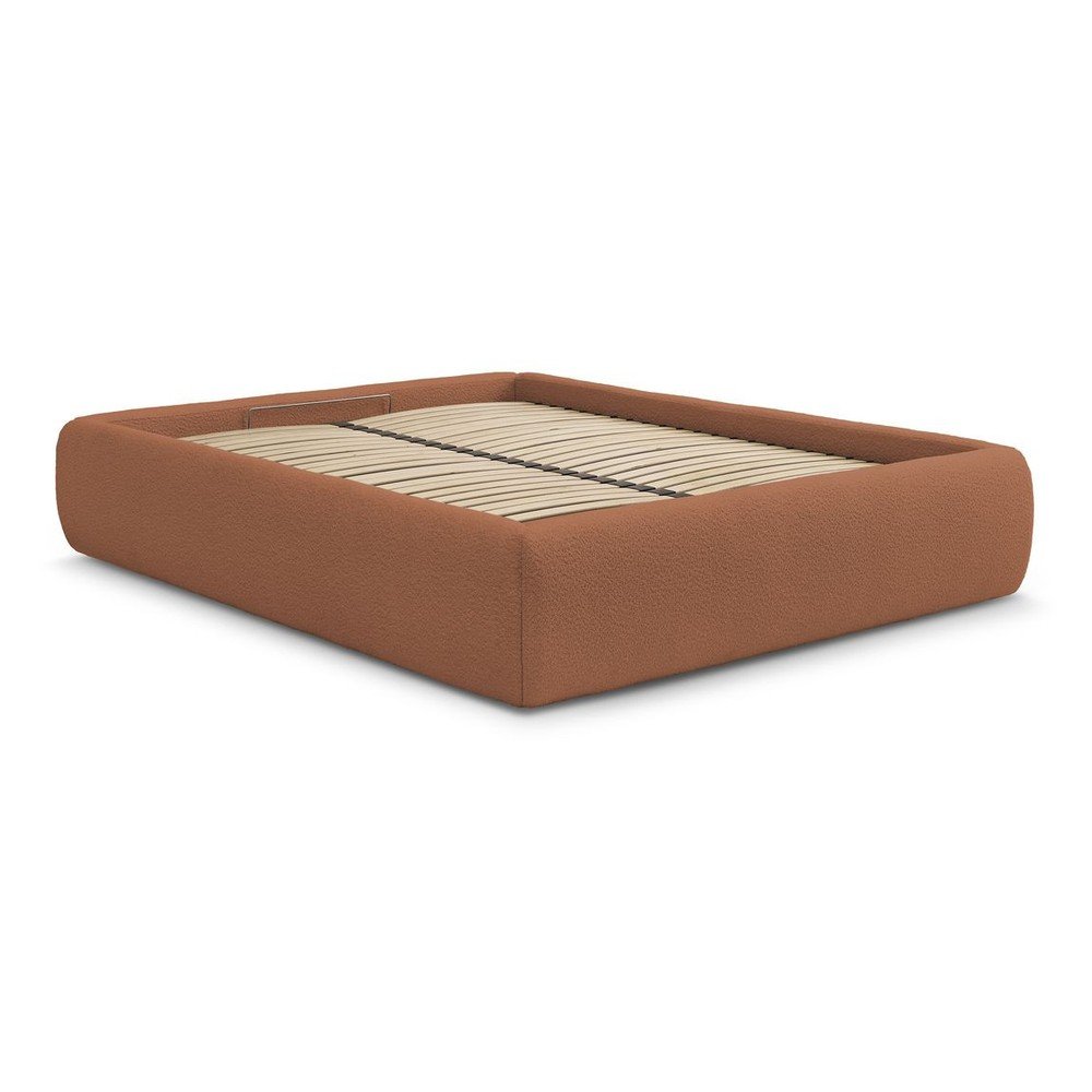 Narancssárga kárpitozott ágyneműtartós-ágytámla nélkül franciaágy ágyráccsal 160x200 cm Inera – Bobochic Paris