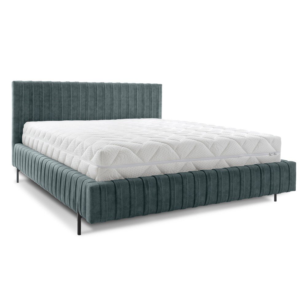 Petróleum színű kárpitozott ágyneműtartós franciaágy ágyráccsal 180x200 cm Plissa – ELTAP