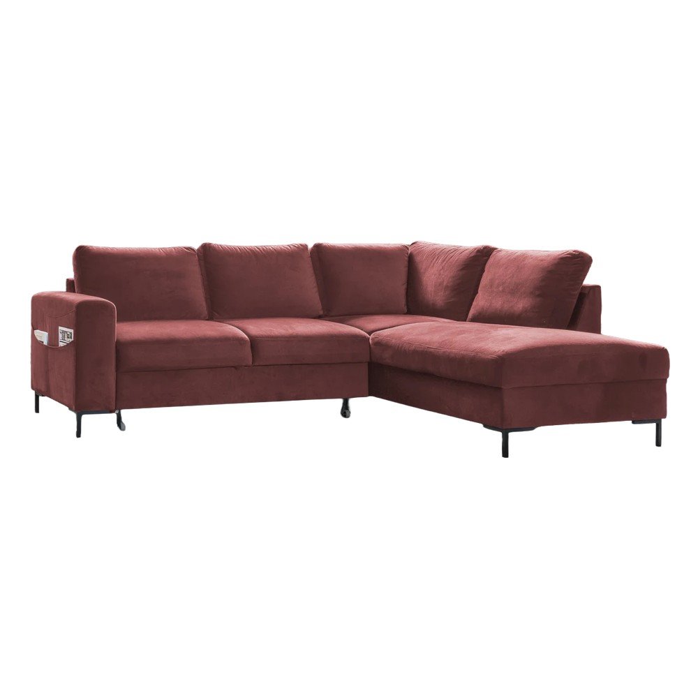 Rózsaszín bársony kinyitható sarokkanapé (jobb oldali) Lofty Lilly – Miuform