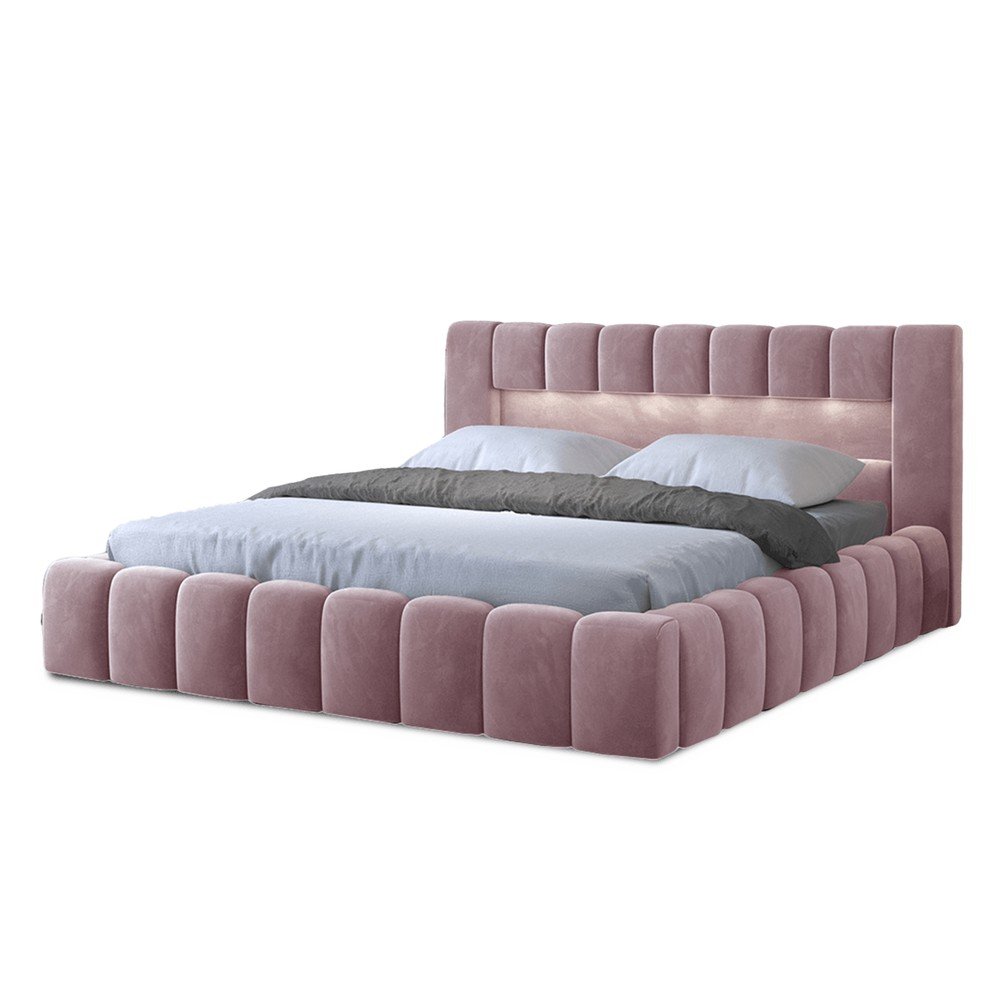 Rózsaszín kárpitozott ágyneműtartós franciaágy ágyráccsal 180x200 cm Lamica – ELTAP