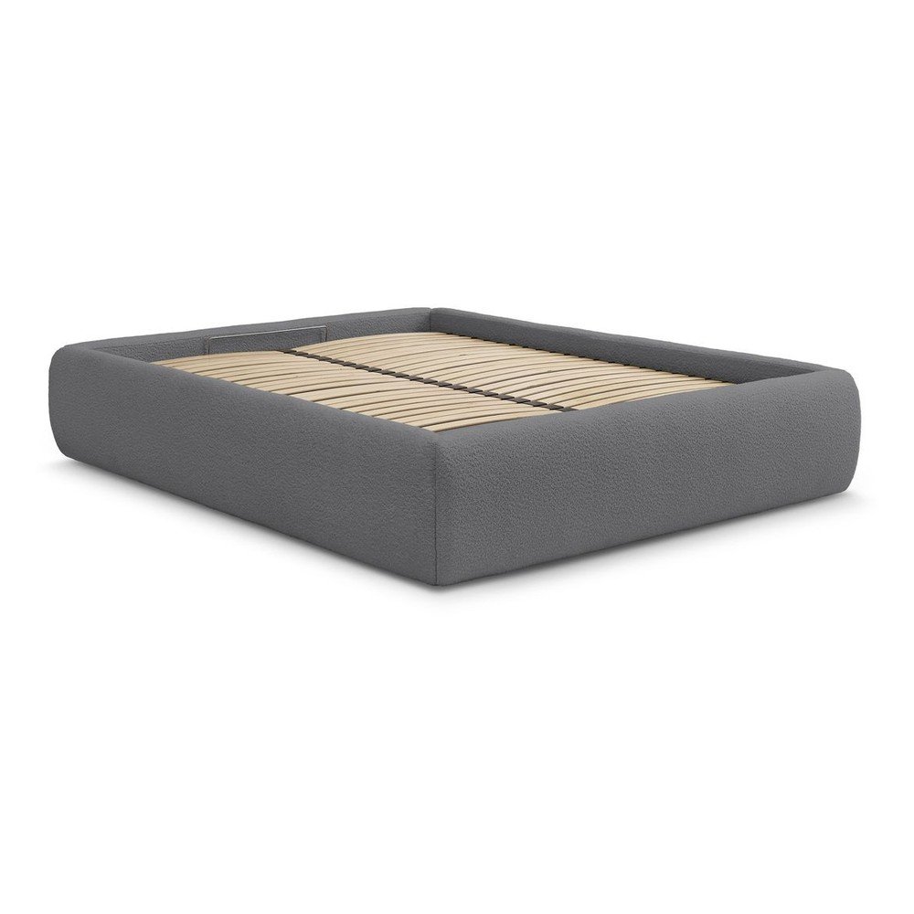 Sötétszürke kárpitozott ágyneműtartós-ágytámla nélkül franciaágy ágyráccsal 160x200 cm Inera – Bobochic Paris