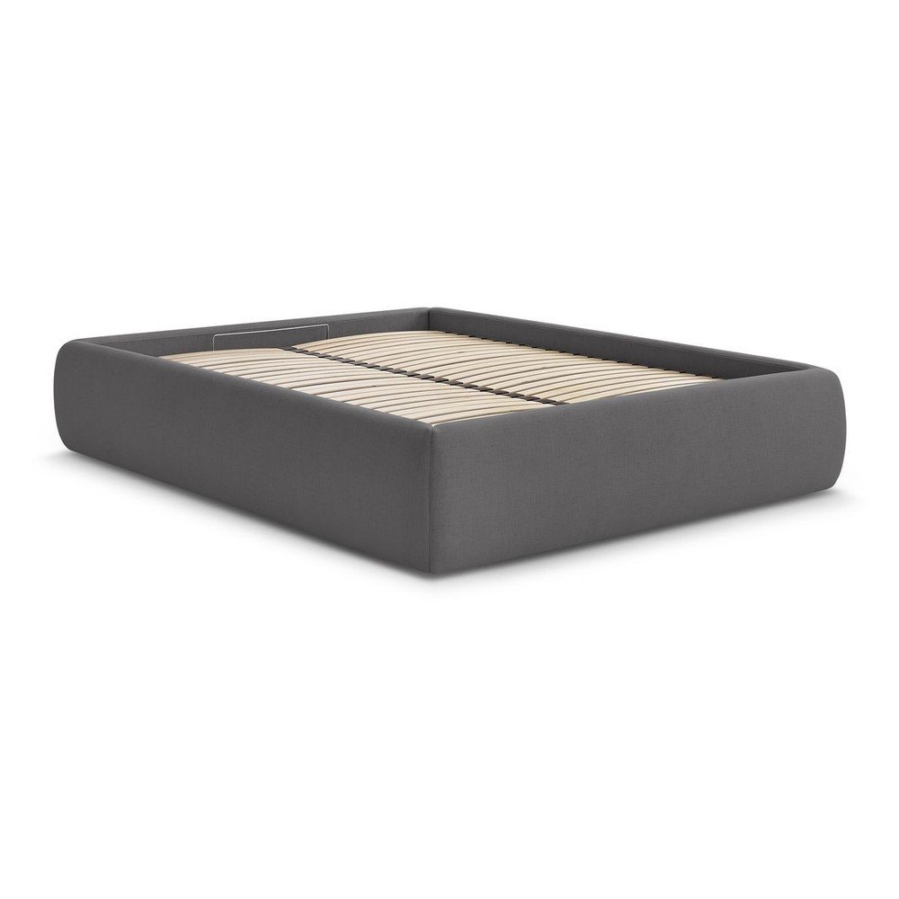 Sötétszürke kárpitozott ágyneműtartós-ágytámla nélkül franciaágy ágyráccsal 180x200 cm Inera – Bobochic Paris