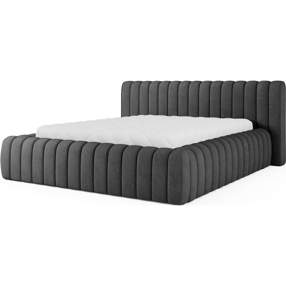 Sötétszürke kárpitozott ágyneműtartós franciaágy ágyráccsal 140x200 cm Carilla – ELTAP