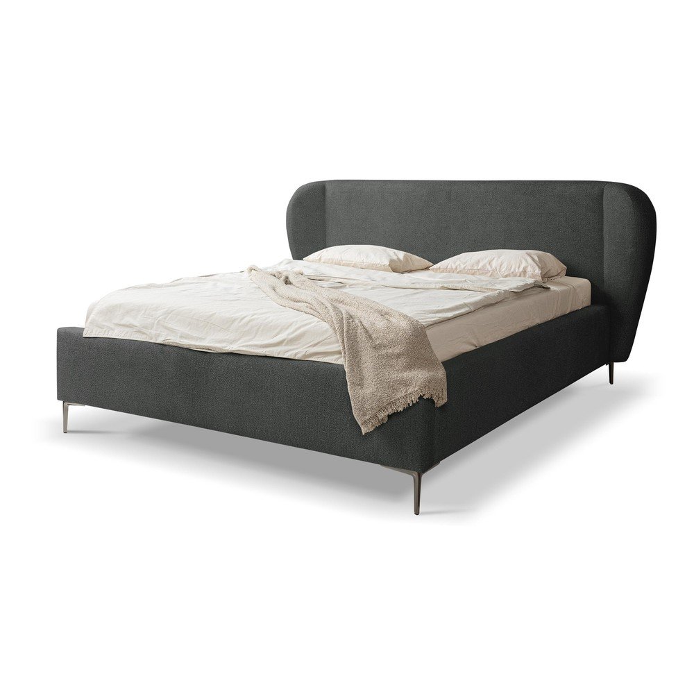 Sötétszürke kárpitozott franciaágy ágyráccsal 140x200 cm Makana – Makamii