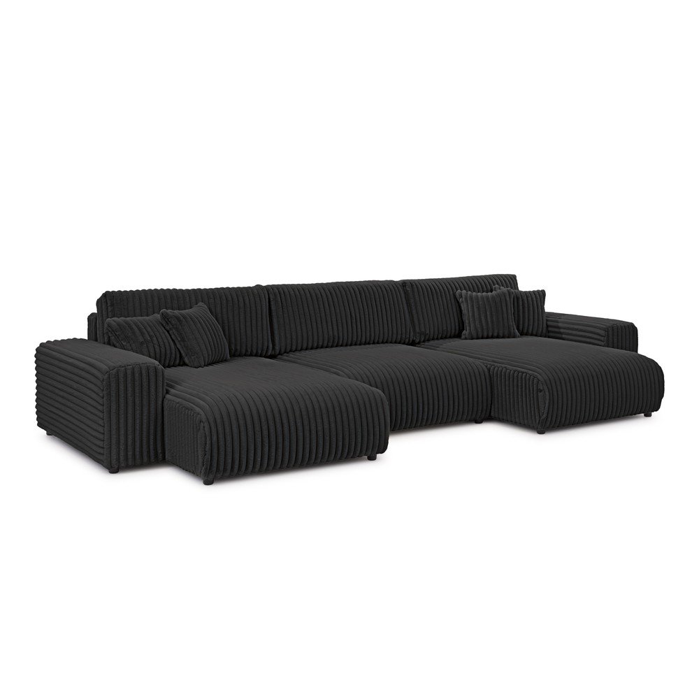 Sötétszürke kordbársony kinyitható-tárolóhelyes (U alakú) sarokkanapé Sarina – Ropez