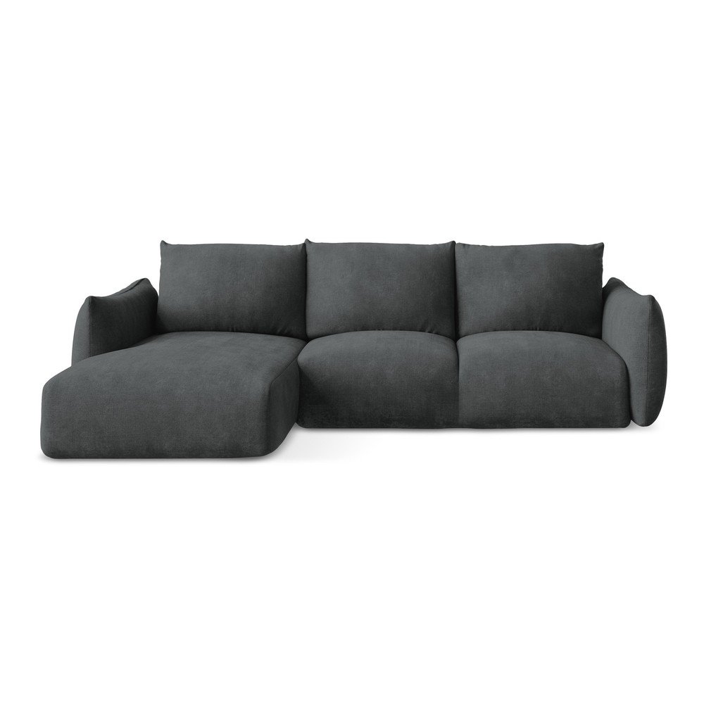 Sötétszürke zsenília kinyitható sarokkanapé (bal oldali-heverő résszel) Leila – Makamii