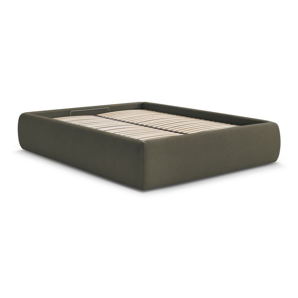 Sötétzöld kárpitozott ágyneműtartós-ágytámla nélkül franciaágy ágyráccsal 160x200 cm Inera – Bobochic Paris