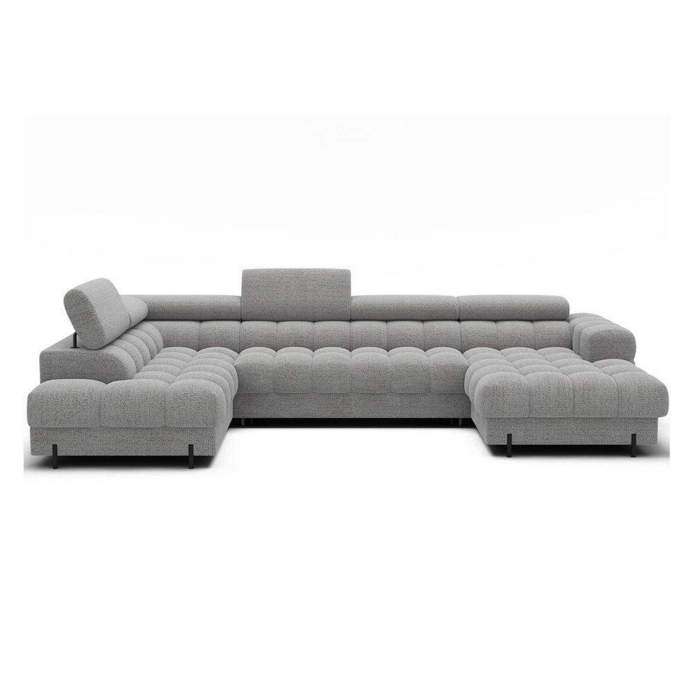 Szürke buklé kinyitható sarokkanapé (bal oldali-U alakú) Feraria – ELTAP
