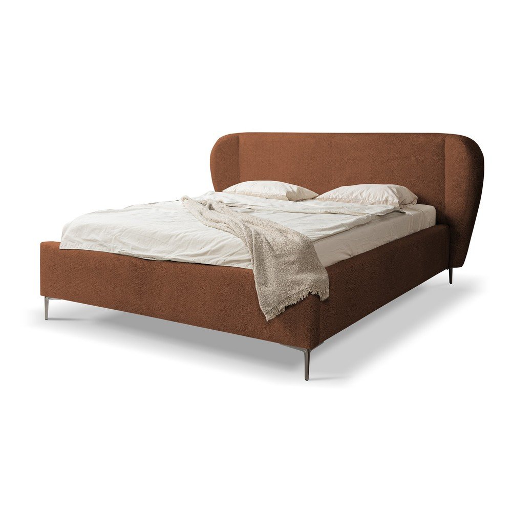Terrakotta színű kárpitozott franciaágy ágyráccsal 180x200 cm Makana – Makamii