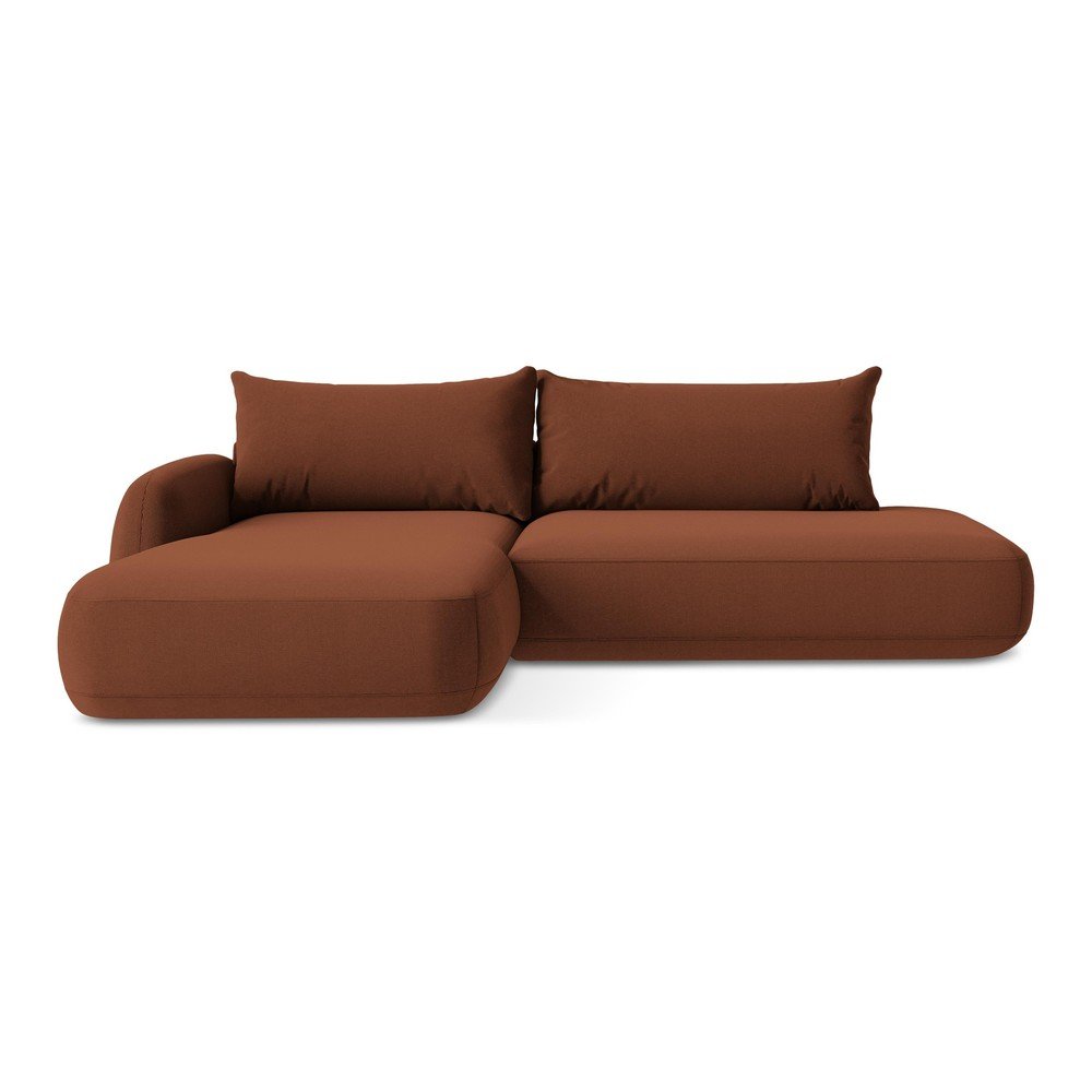 Terrakotta színű kinyitható sarokkanapé (bal oldali-heverő résszel) Hale – Makamii