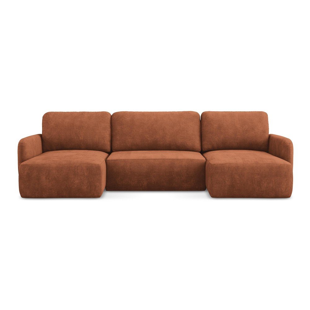 Terrakotta színű zsenília kinyitható-tárolóhelyes sarokkanapé (U alakú)  Lilo – Makamii