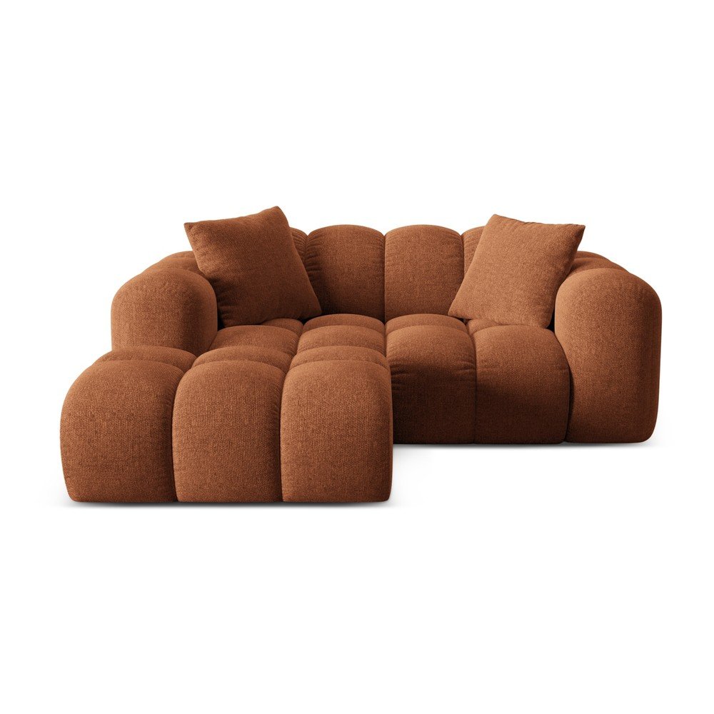 Terrakotta színű zsenília sarokkanapé (bal oldali-heverő résszel) Treno – Cosmopolitan Design