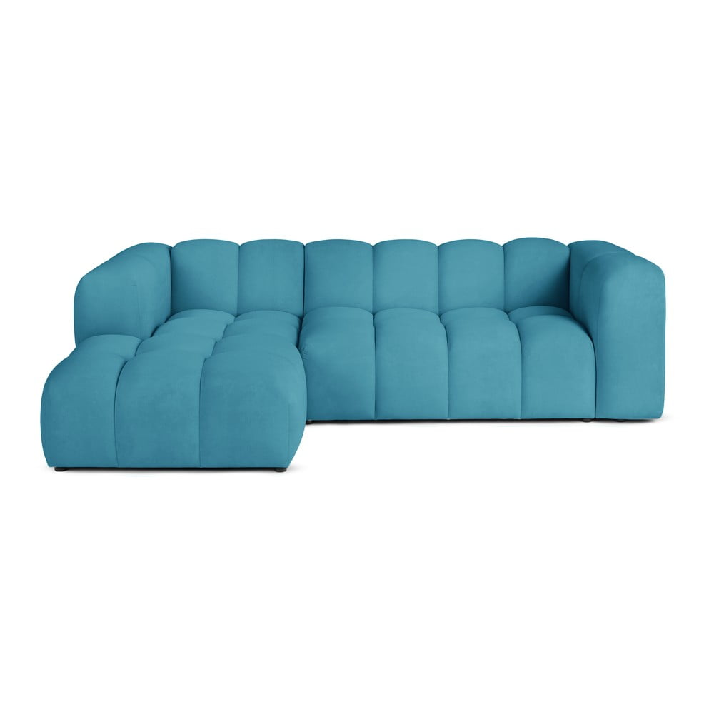 Türkiz bársony sarokkanapé (bal oldali-heverő résszel) Cube – Bonami Selection