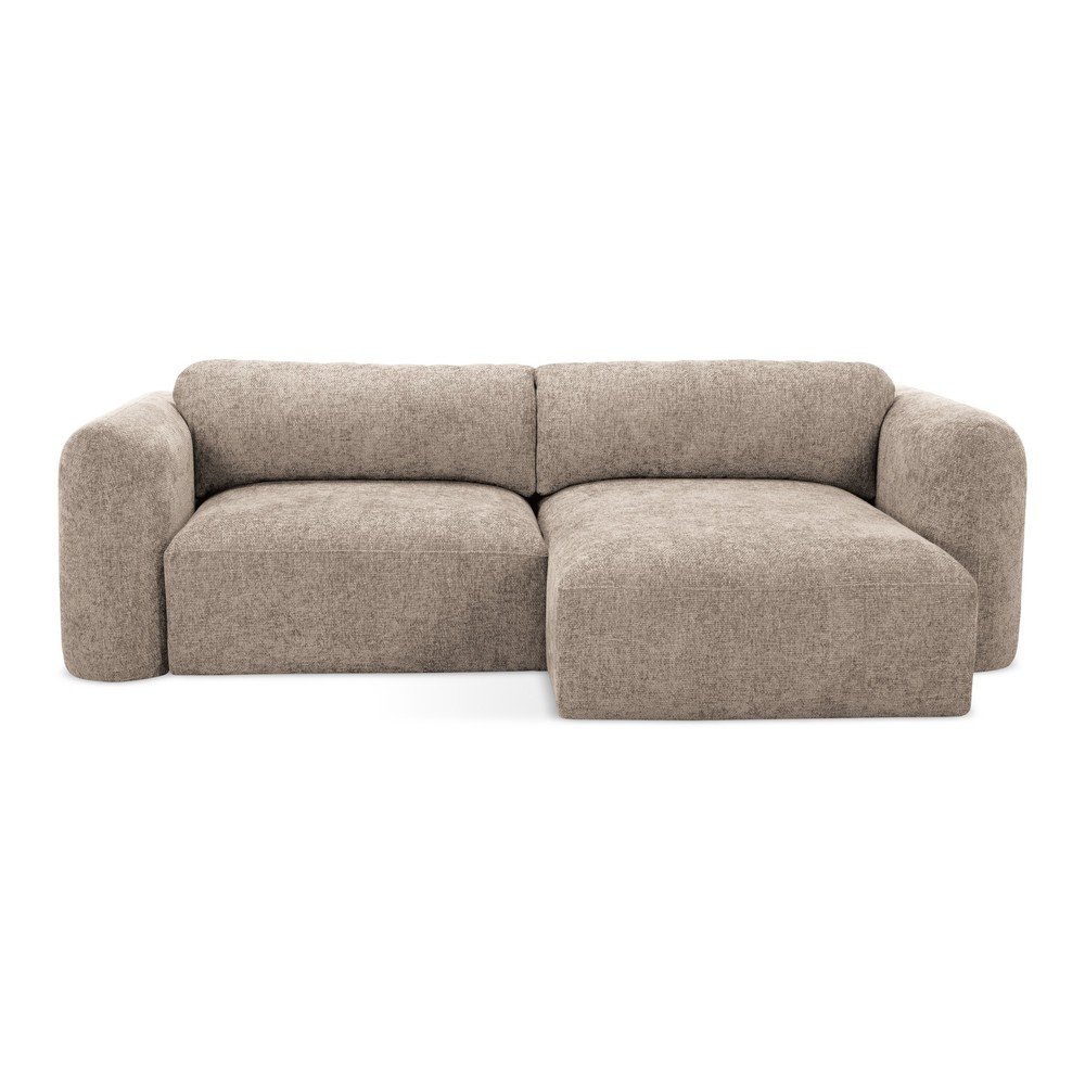 Világosbarna zsenília kinyitható-tárolóhelyes sarokkanapé (jobb oldali-heverő résszel) Mele – Makamii