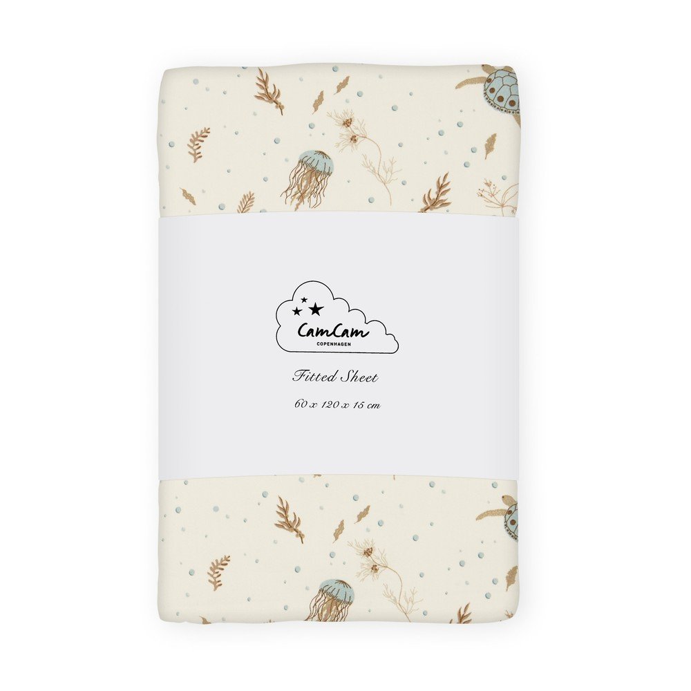 Világossárga gumis bio pamut gyerek lepedő babaágyhoz 60x120 cm Sea Garden – Cam Cam Copenhagen