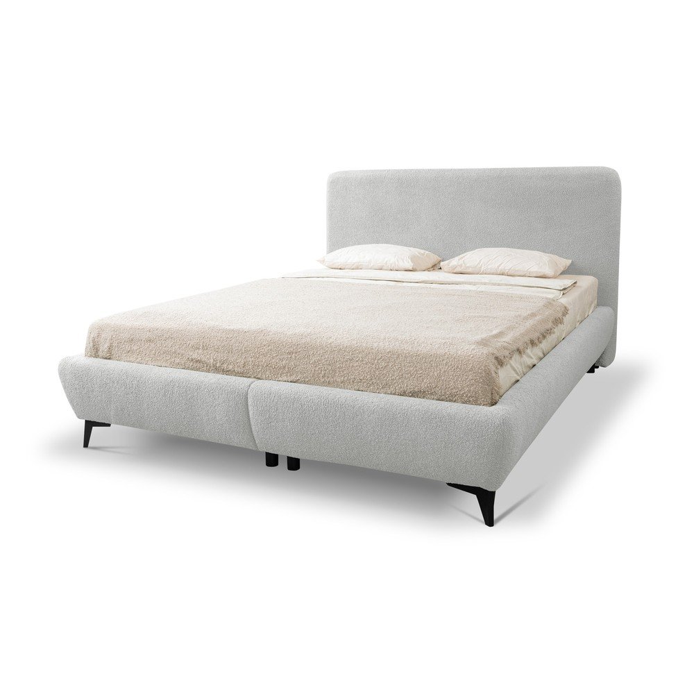 Világosszürke kárpitozott ágyneműtartós franciaágy ágyráccsal 180x200 cm Makapu – Makamii