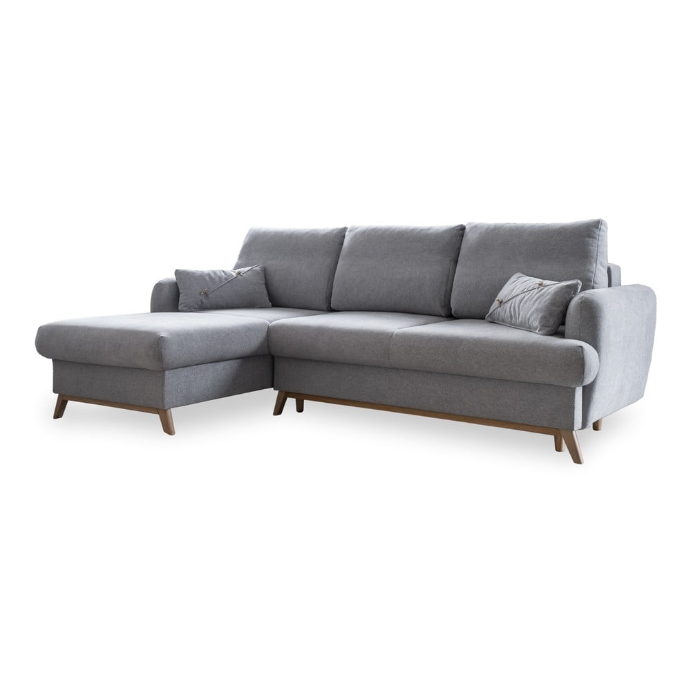 Világosszürke kinyitható-tárolóhelyes sarokkanapé (bal oldali-heverő résszel) Scandic Lagom – Miuform