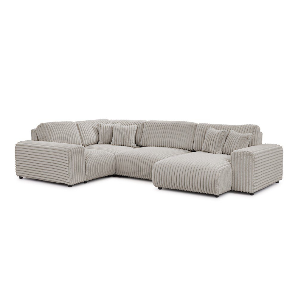 Világosszürke kordbársony sarokkanapé (bal oldali-U alakú) Justin – Ropez